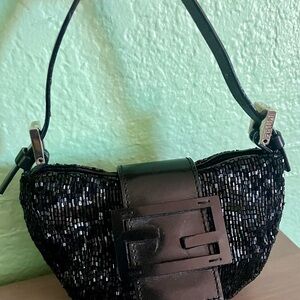 Mini Fendi Black Beaded Baguette